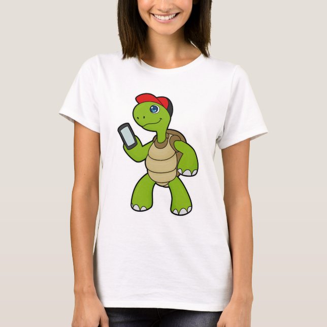 Turtle with Phone & Hat T-Shirt (Front)