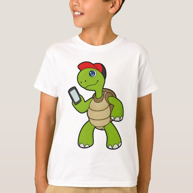 Turtle with Phone & Hat T-Shirt (Front)