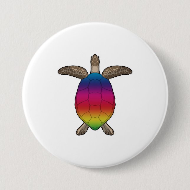 Turtle with Rainbow Colours 3 Inch Round Button (Front)