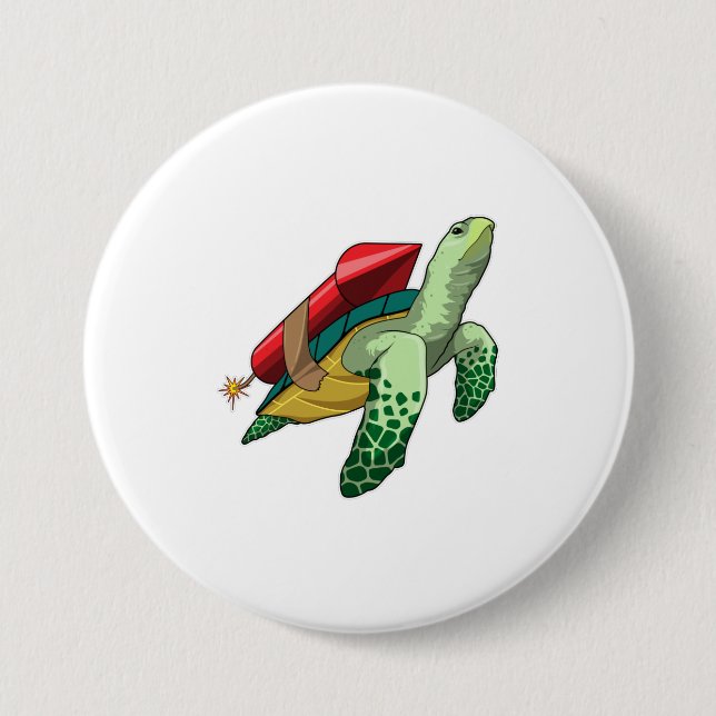 Turtle with Rocket 3 Inch Round Button (Front)