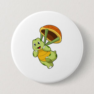 Turtle with Shell as Skydiver 3 Inch Round Button