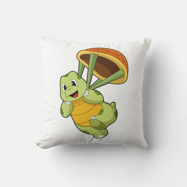 Turtle with Shell as Skydiver Throw Pillow (Front)