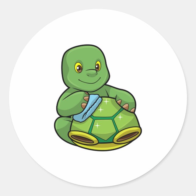 Turtle with Shell & Cleaning rag Classic Round Sticker (Front)