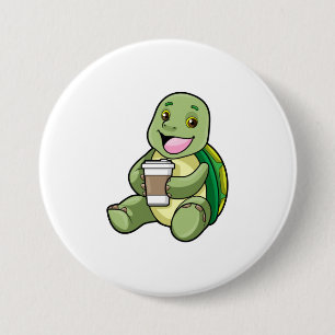 Turtle with Shell & Coffee to go 3 Inch Round Button