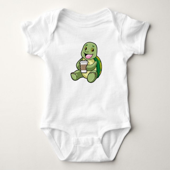 Turtle with Shell & Coffee to go Baby Bodysuit (Front)