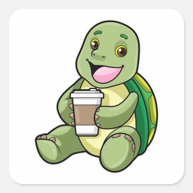 Turtle with Shell & Coffee to go Square Sticker (Front)
