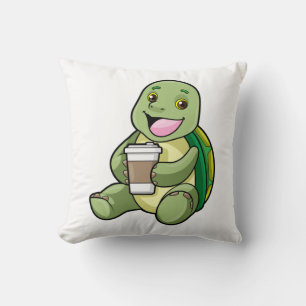 Turtle with Shell & Coffee to go Throw Pillow