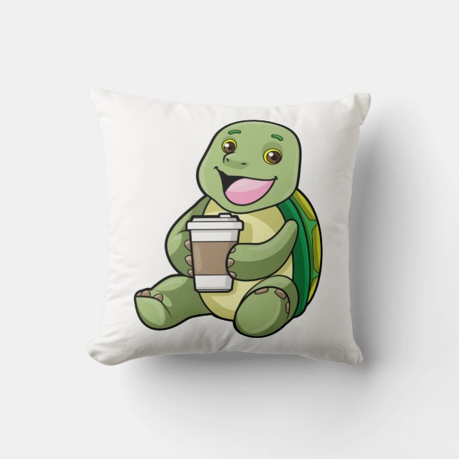 Turtle with Shell & Coffee to go Throw Pillow (Front)