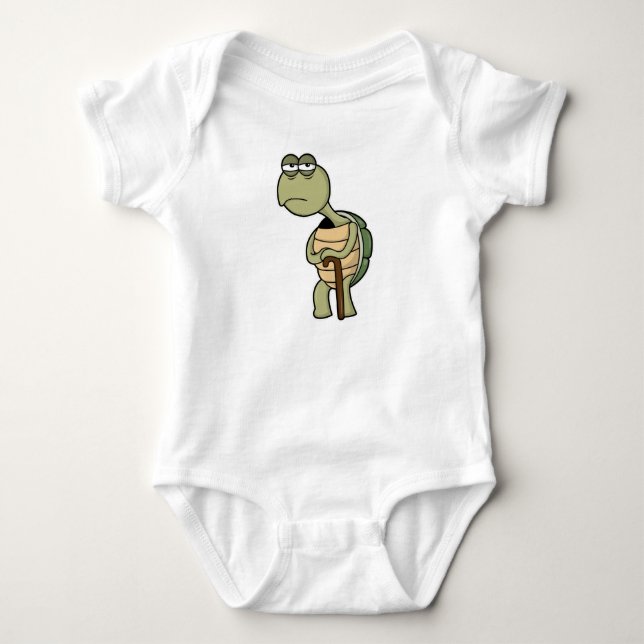 Turtle with Shell & Walking stick Baby Bodysuit (Front)