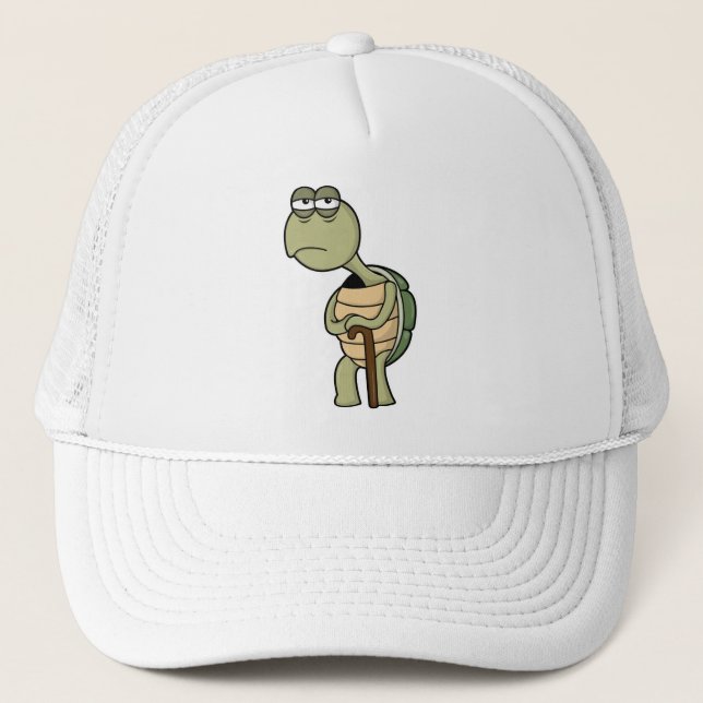 Turtle with Shell & Walking stick Trucker Hat (Front)