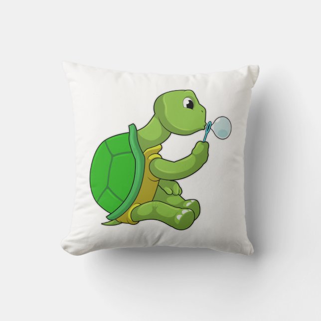 Turtle with Soap bubbles Throw Pillow (Front)