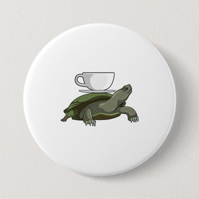 Turtle with Teacup 3 Inch Round Button (Front)