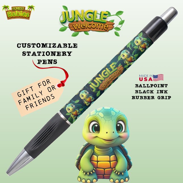 Turtle Woodland Wildlife Tortoise Jungle Welcome🐢 Pen (Cute Tortoise Adorable Box Turtle Woodland Wildlife Fun Cartoon Graphic Animal Character Ink Pen 🐢)