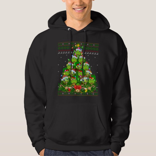 Turtle Xmas Lighting Tree Santa Turtle Ugly Christ Hoodie (Front)