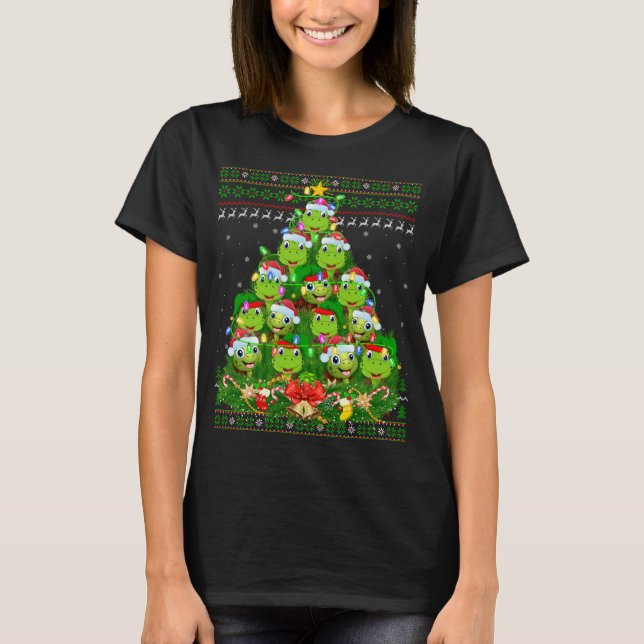 Turtle Xmas Lighting Tree Santa Turtle Ugly Christ T-Shirt (Front)
