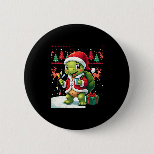 Turtle Xmas Lights Ugly Santa Turtle Christmas Tan 2 Inch Round Button