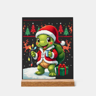 Turtle Xmas Lights Ugly Santa Turtle Christmas Tan Acrylic Sign