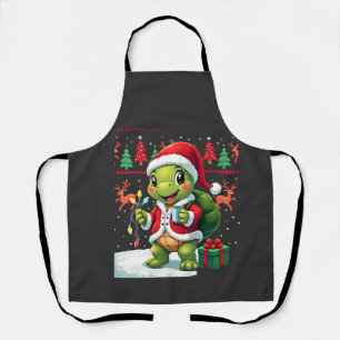 Turtle Xmas Lights Ugly Santa Turtle Christmas Tan Apron