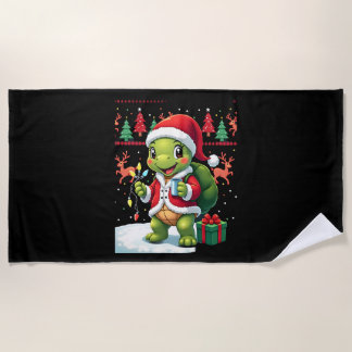 Turtle Xmas Lights Ugly Santa Turtle Christmas Tan Beach Towel