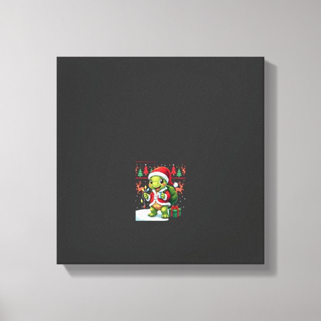 Turtle Xmas Lights Ugly Santa Turtle Christmas Tan Canvas Print (Front)