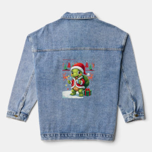 Turtle Xmas Lights Ugly Santa Turtle Christmas Tan Denim Jacket
