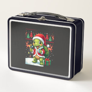 Turtle Xmas Lights Ugly Santa Turtle Christmas Tan Metal Lunch Box