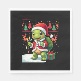 Turtle Xmas Lights Ugly Santa Turtle Christmas Tan Napkin