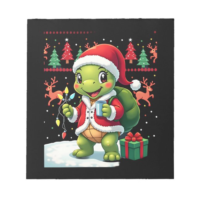 Turtle Xmas Lights Ugly Santa Turtle Christmas Tan Notepad (Front)