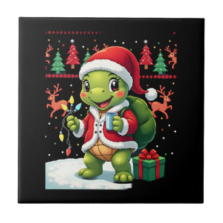 Turtle Xmas Lights Ugly Santa Turtle Christmas Tan Tile
