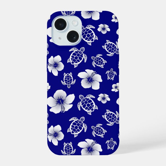 Turtles And Hibiscus iPhone 15 Case (Back)