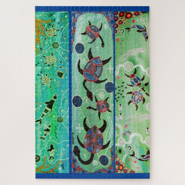 TURTLES & DOLPHINS ABORIGINAL ART PUZZLE (Vertical)