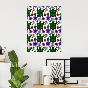Turtles floral pattern  poster