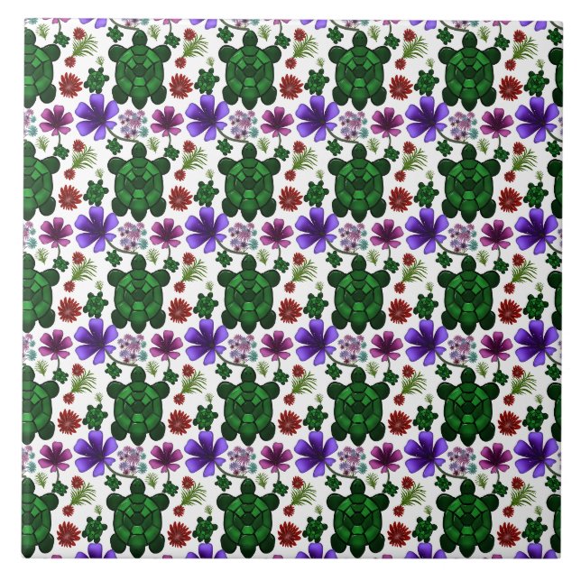 Turtles floral pattern  tile (Front)