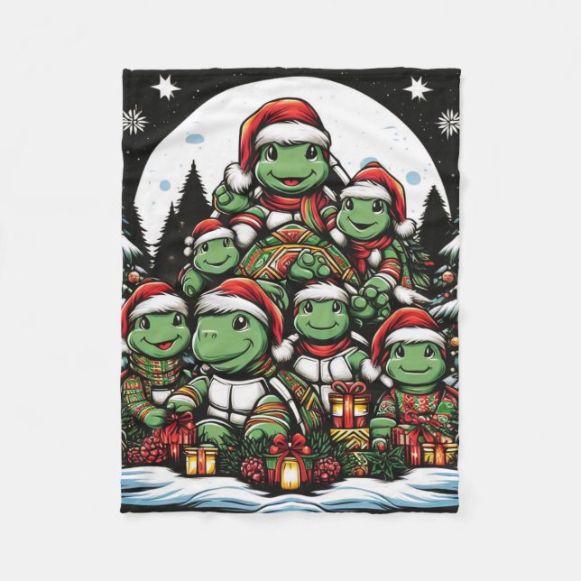 Turtle's happy with Christmas gifts  Fleece Blanket (Front)