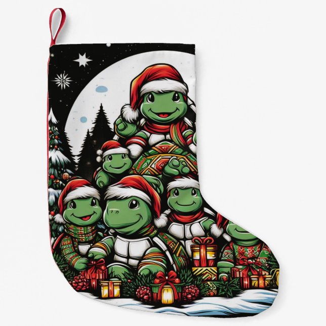 Turtle's happy with Christmas gifts  Small Christmas Stocking (Front)