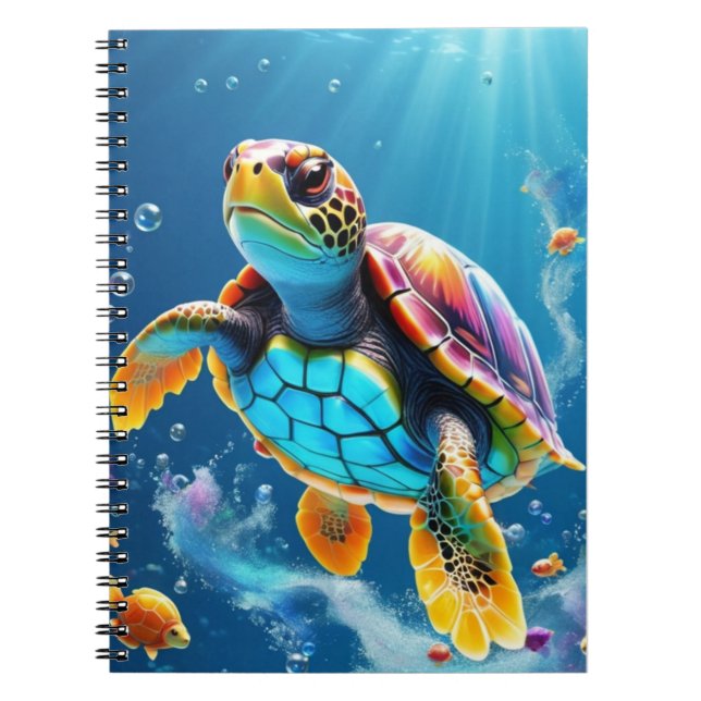 Turtle's Journey Through a Sparkling Jelly Ocean Notebook (Front)