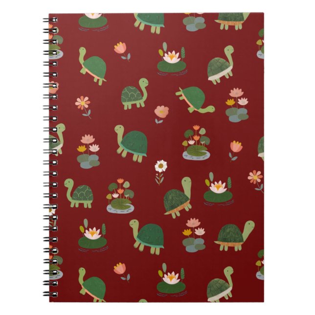 Turtles & Lily Pads on Dark Red Notebook (Front)