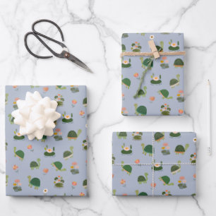 Turtles & Lily Pads on Light Blue Wrapping Paper Sheet