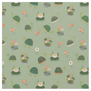 Turtles & Lily Pads on Light Green Fabric