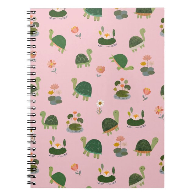Turtles & Lily Pads on Light Pink Notebook (Front)