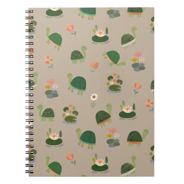 Turtles & Lily Pads on Tan Notebook (Front)