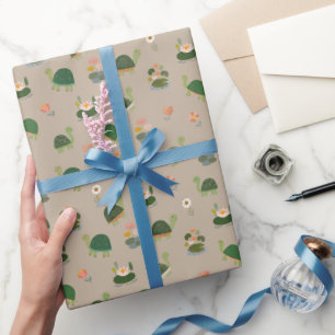 Turtles & Lily Pads on Tan Wrapping Paper