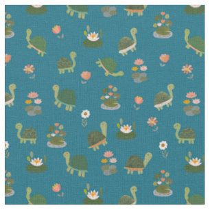 Turtles & Lily Pads on Teal Fabric