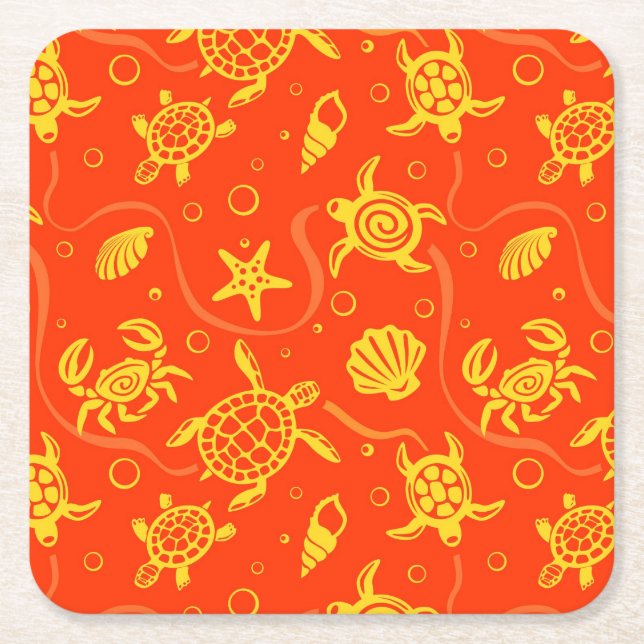 Turtles Pattern Square Paper Coaster (Front)