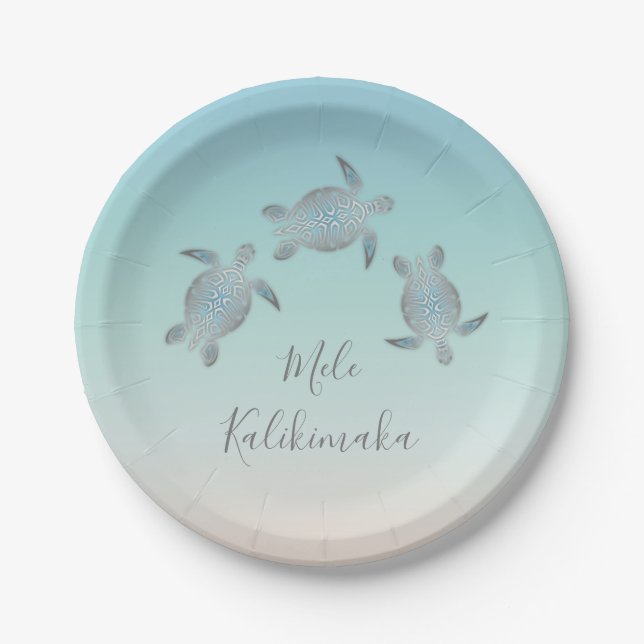 Turtles Silver Mele Kalikimaka Christmas Paper Plate (Front)