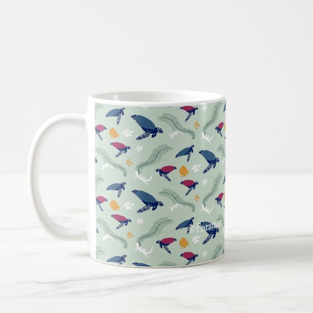 Turtles swim with fish pattern design v2 coffee mug (Left)