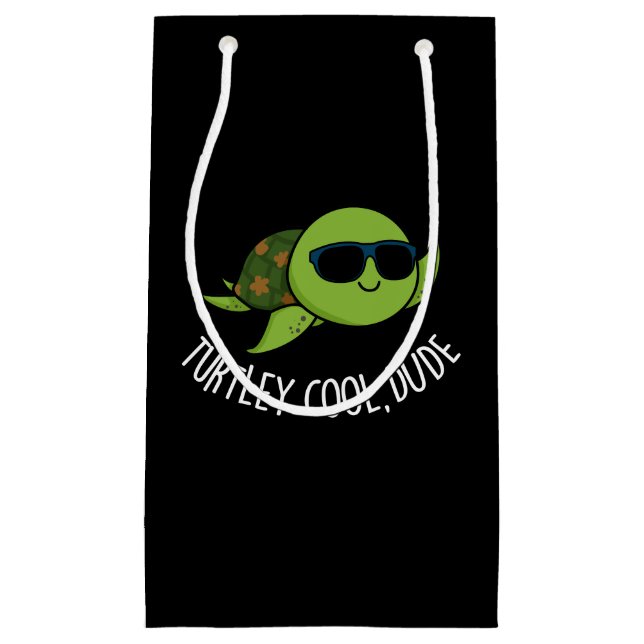 Turtley Cool Dude Funny Turtle Pun Dark BG Small Gift Bag (Front)