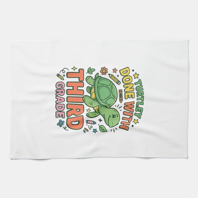 Turtley Done With Third Grade Turtle School Shirt_ Kitchen Towel (Horizontal)