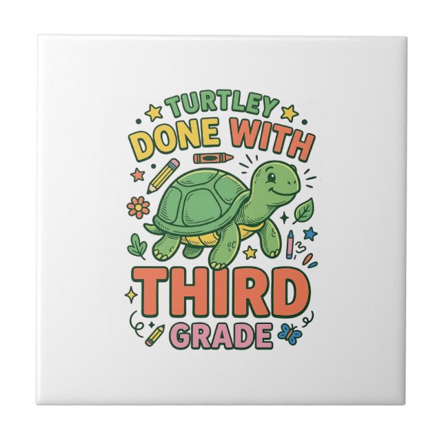 Turtley Done With Third Grade Turtle School Shirt_ Tile (Front)