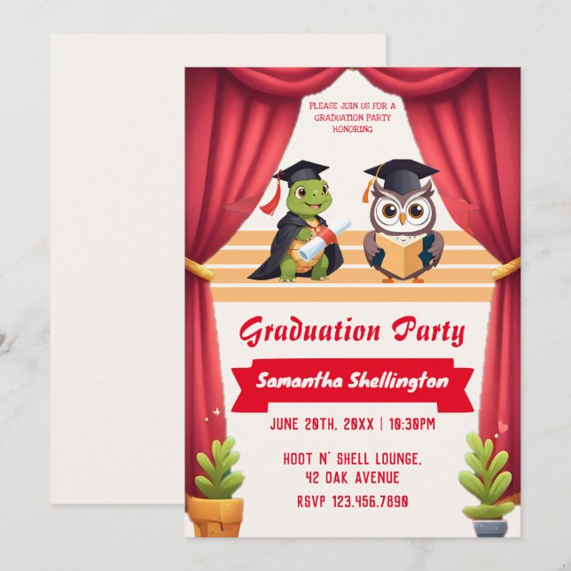 "Turtley Wise: A Graduation Owl-stravaganza!" Invitation (Front/Back)